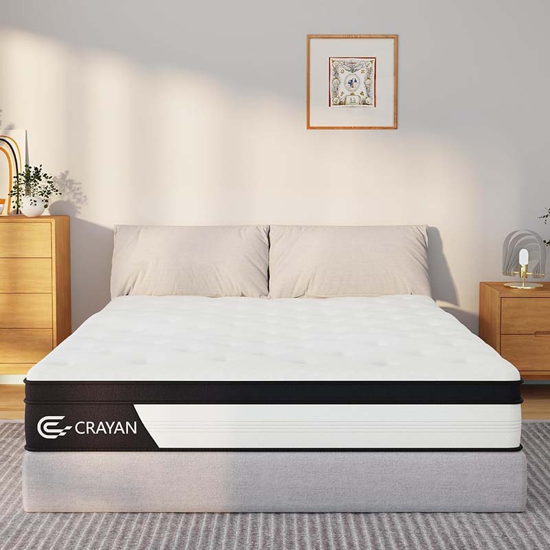 Crayan Queen Mattress, 10 Inch Queen Size Mattress in a Box, Memory Foam Innerspring Hybrid Mattress for Pressure Relief, Motion Isolation, Breathable Comfort, CertiPUR-US